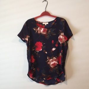 Navy floral short sleeve shirt, size S
